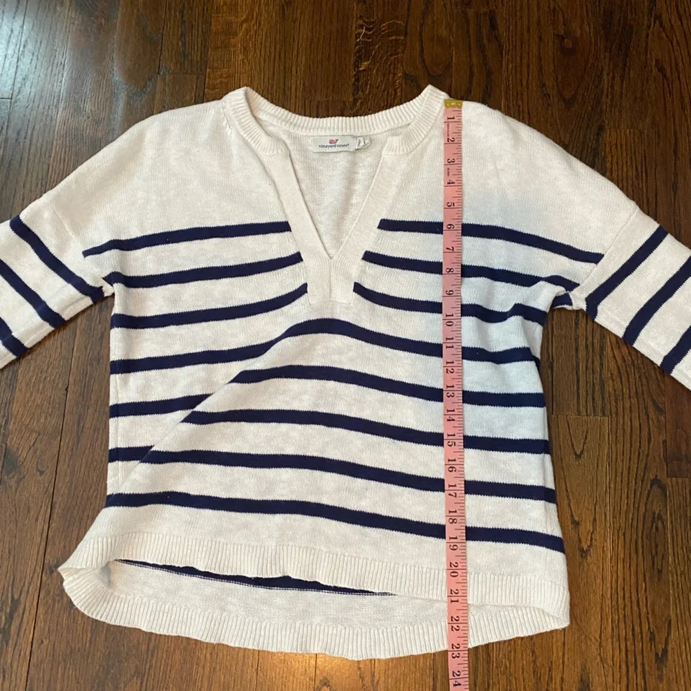 Vineyard Vines- linen cotton blend Knit Pullover v neck striped flare sleeve S - Picture 5 of 16